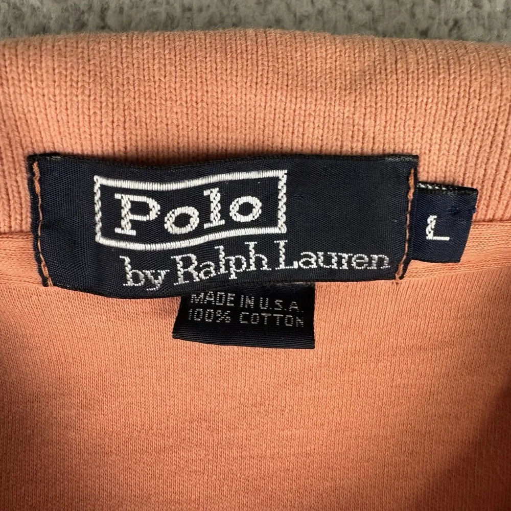 Polo Ralph Lauren Mens Cotton Pique Polo Shirt Size Large Peach Made In USA